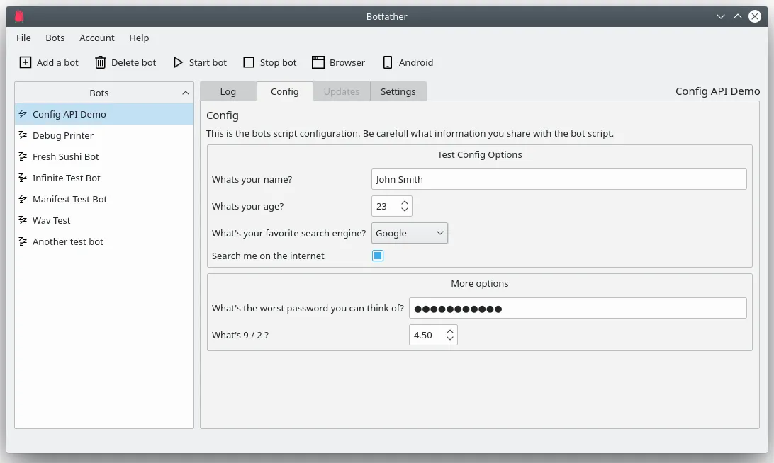Botfather 5.1 Config API Example